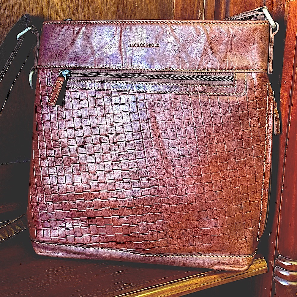 Jack Georges Unisex Voyager Crossbody Bag Embossed Brown Buffalo Leather